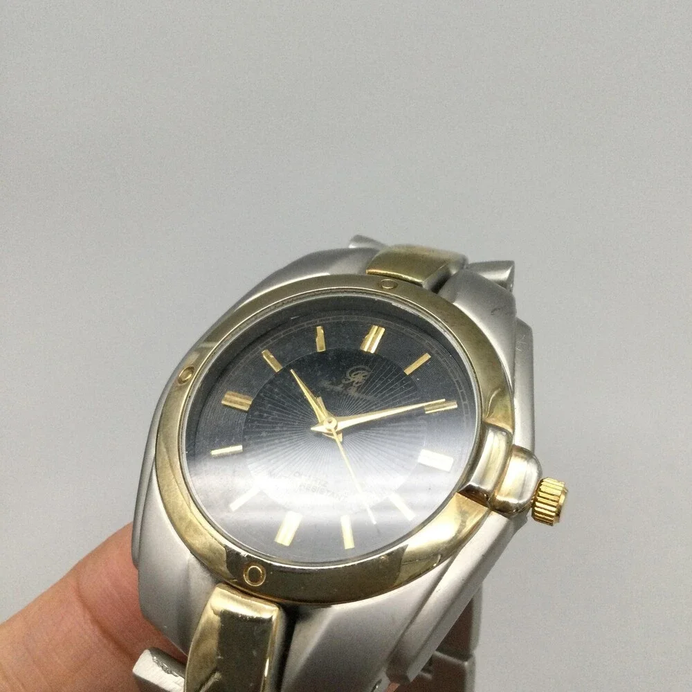 Charles Raymond Classic Mens Watch 38mm Black Dial Two Tone New Battery 8.5